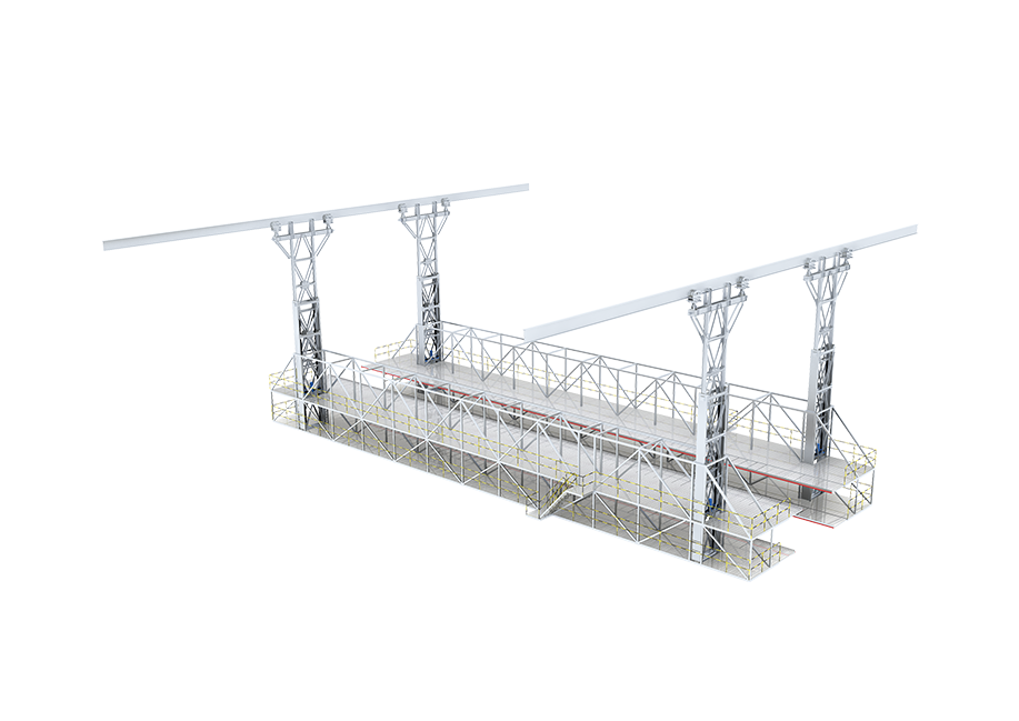 The main working platform consists of a suspension guide. The working area includes the front of the plane, the aft fuselage section and the fuselage section above the main wing.