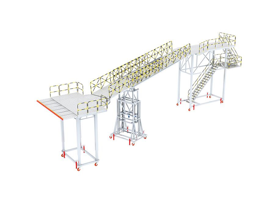 It is composed of the middle cabin door platform, the telescopic connecting bridge, the movable bracket and the steel platform connecting platform to meet the needs of the wide-body aircraft freight.
